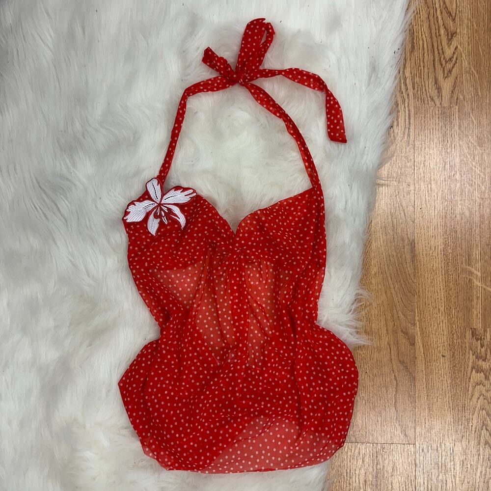 Victoria Secret y2k red polka dot mesh halter top floral pin up